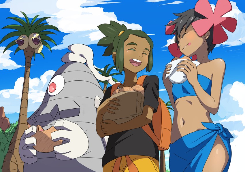 hau, alolan exeggutor, phoebe, and dusclops (pokemon and 2 more) drawn by yoshinatsu