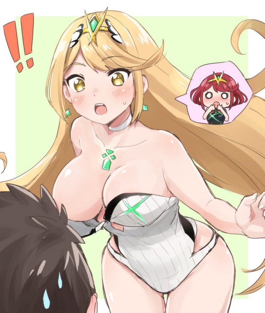 rex, pyra, and mythra (xenoblade chronicles and 1 more) drawn by madanai_(morisumeshi)