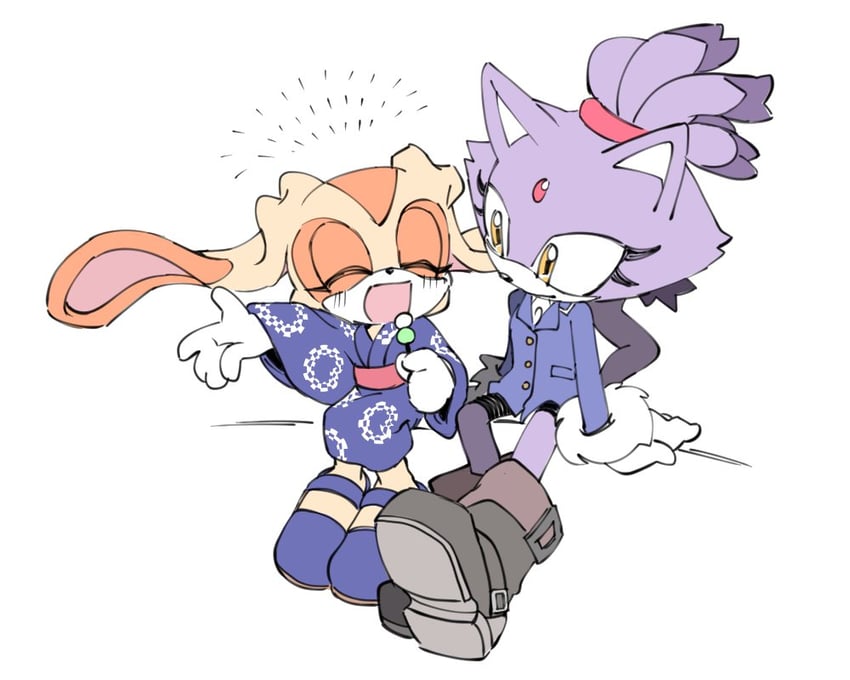 blaze the cat and cream the rabbit (sonic and 2 more) drawn by yotte_gg