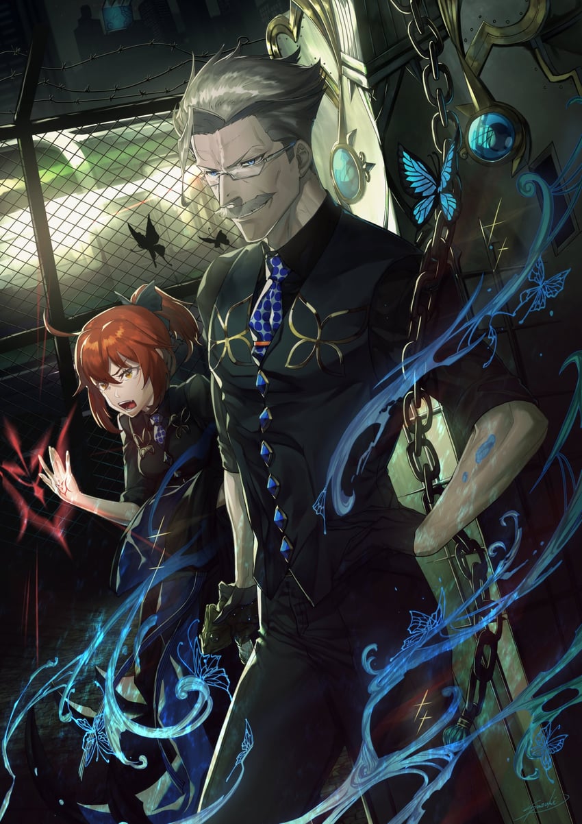 fujimaru ritsuka and james moriarty (fate and 1 more) drawn by suzuki_rui