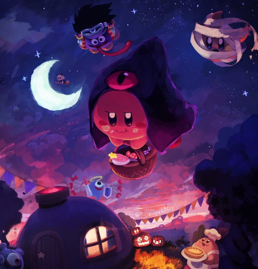 kirby, gooey, dark matter, zero two, scarfy, and 7 more (kirby and 1 more) drawn by suyasuyabi