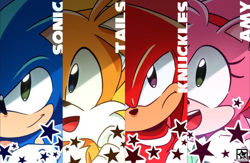 sonic the hedgehog, amy rose, tails, knuckles the echidna, classic sonic, and 3 more (sonic and 1 more) drawn by aldafera_art