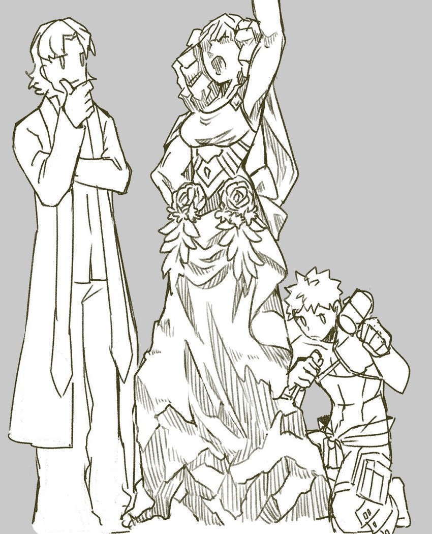 emiya shirou, kotomine kirei, senji muramasa, grigori rasputin, and astraea (fate and 1 more) drawn by applechoc