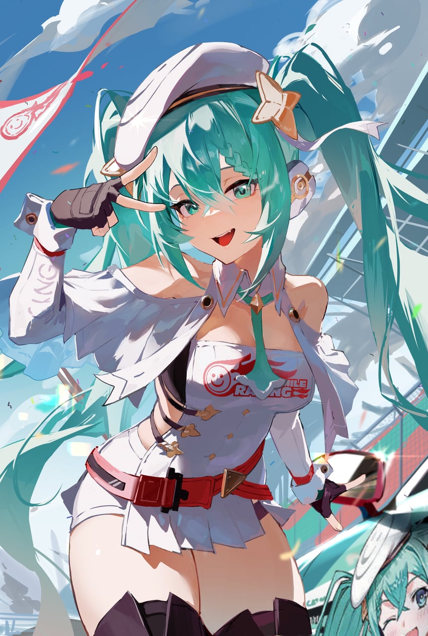 hatsune miku and racing miku (vocaloid and 1 more) drawn by jiu_ye_sang
