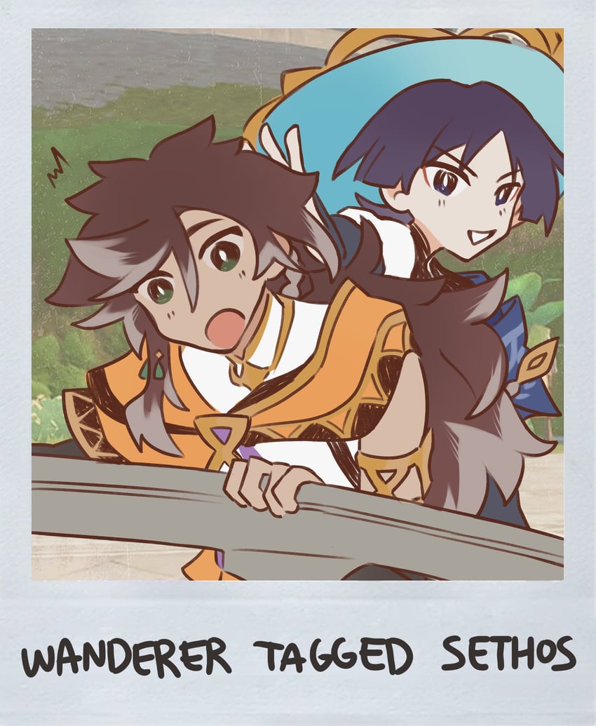 scaramouche, wanderer, and sethos (genshin impact and 1 more) drawn by ashiiiart