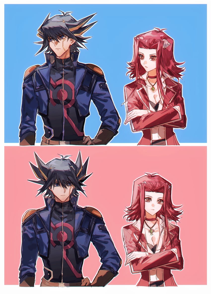 fudo yusei and izayoi aki (yu-gi-oh! and 1 more) drawn by naoki_(2rzmcaizerails6)