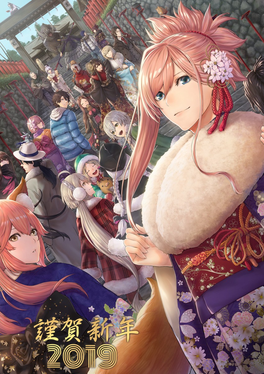 mash kyrielight, fujimaru ritsuka, tamamo, scathach, okita souji, and 19 more (fate and 1 more) drawn by mugetsu2501