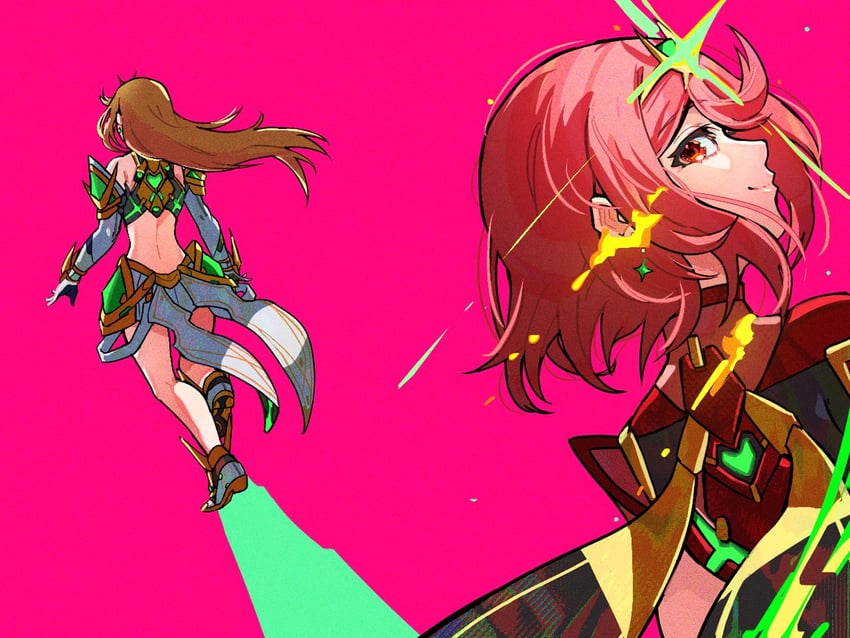 pyra and mythra (xenoblade chronicles and 1 more) drawn by milo_monzon