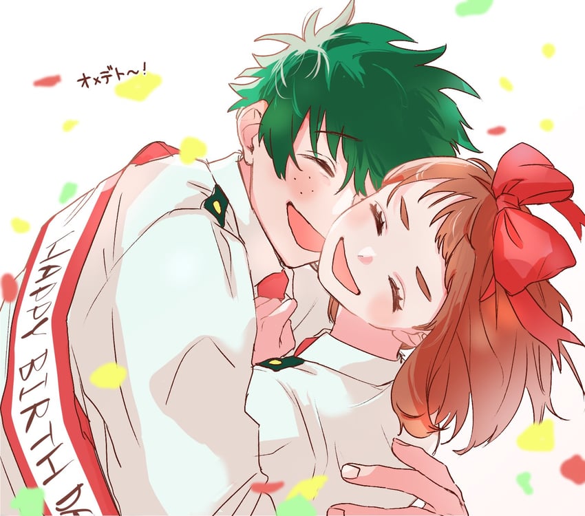 midoriya izuku and uraraka ochaco (boku no hero academia) drawn by yachic00