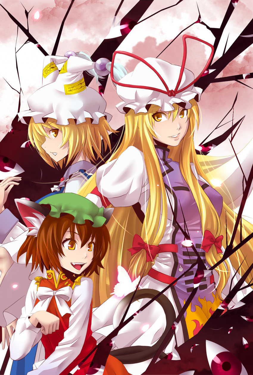 yakumo yukari, yakumo ran, and chen (touhou) drawn by shin_psalm