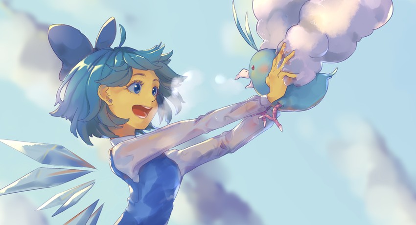 cirno and swablu (touhou and 1 more) drawn by chishibuki_hiyoko