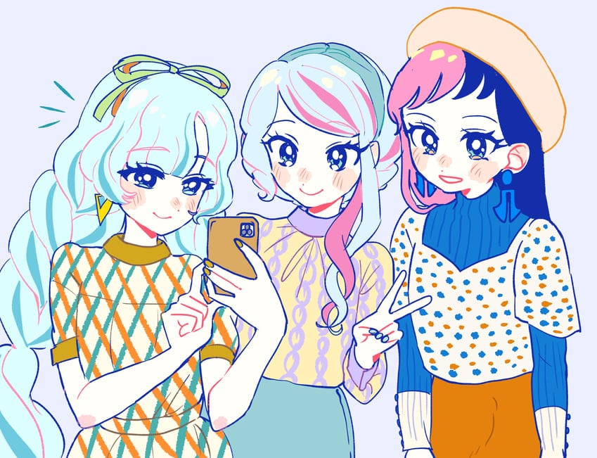 q-pit, beat, and shiori (aikatsu! and 1 more) drawn by fujiwara_fumiaki
