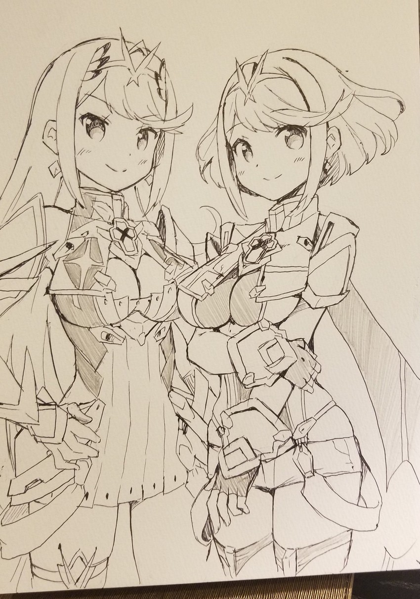 pyra and mythra (xenoblade chronicles and 1 more) drawn by madanai_(morisumeshi)