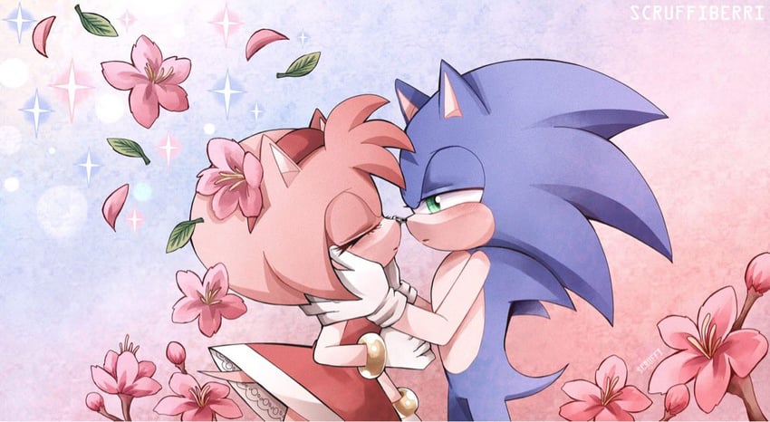 sonic the hedgehog and amy rose (sonic) drawn by scruffyart