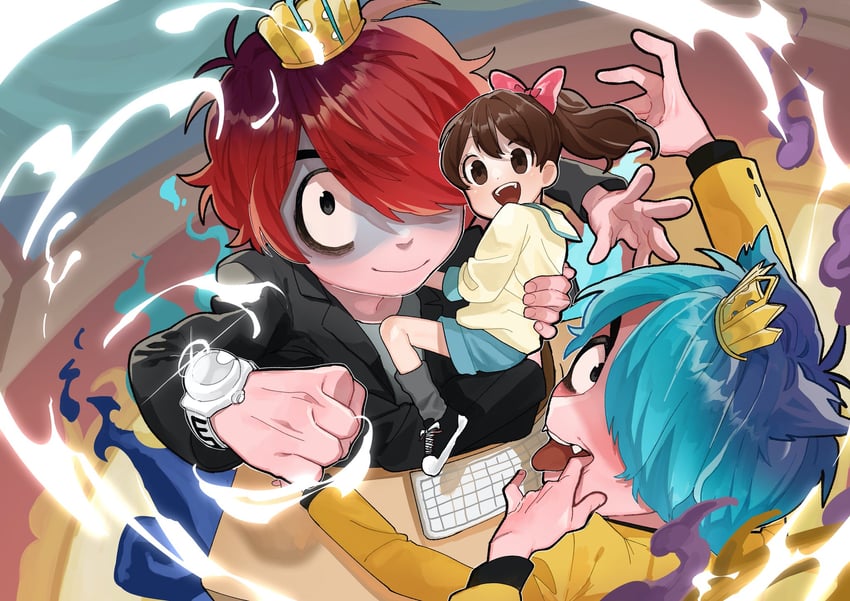 kodama fumika, hinoshin, and kakusei hinoshin (youkai watch) drawn by torimune_(user_hkun5472)