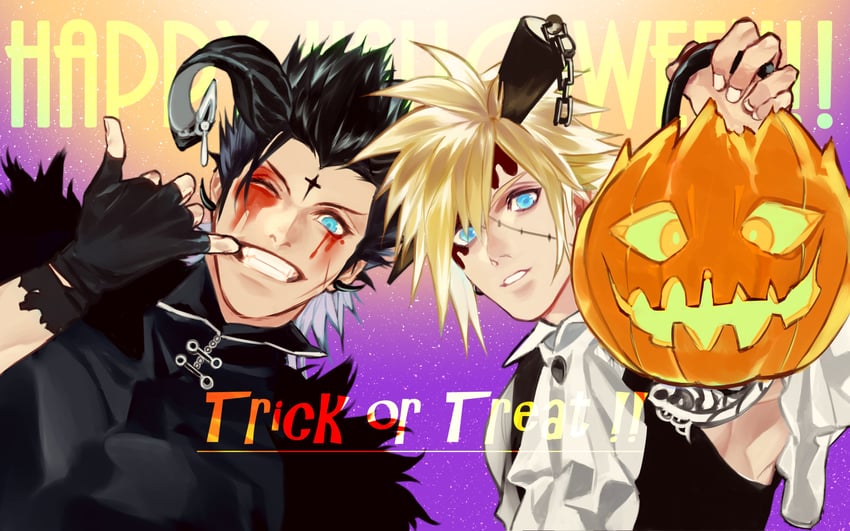 cloud strife, zack fair, frankenstein's monster, and bomb (final fantasy and 1 more) drawn by g_meta0w0