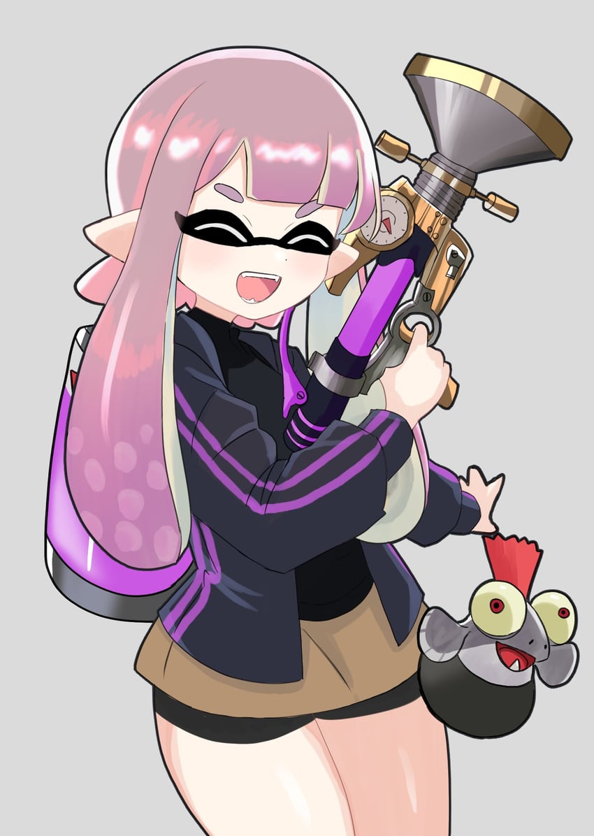 inkling player character, inkling girl, and smallfry (splatoon) drawn by desspie