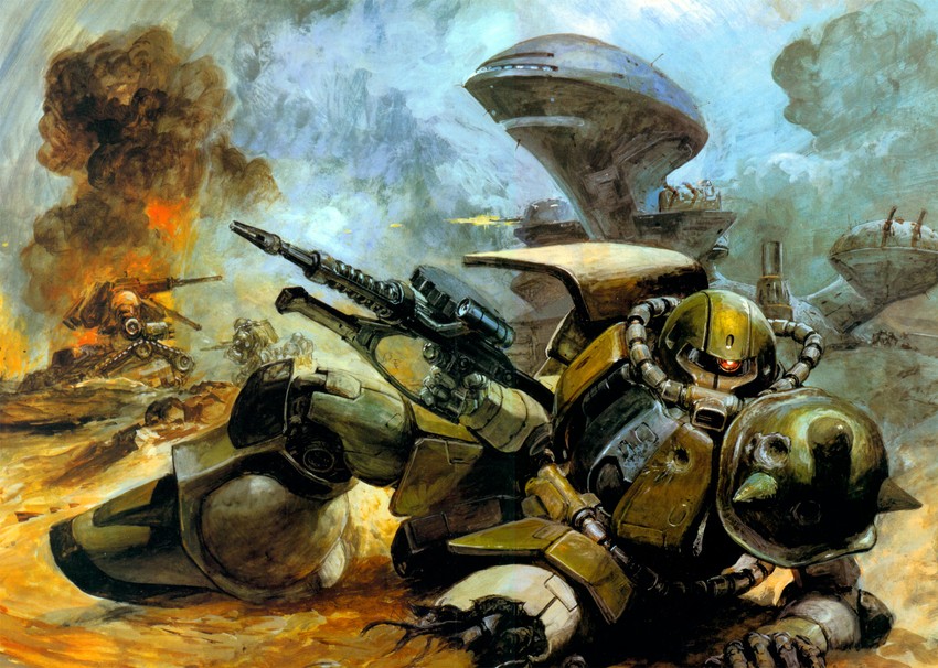 zaku ii, guntank, zaku ii f/j, and dadube (gundam and 1 more) drawn by takani_yoshiyuki