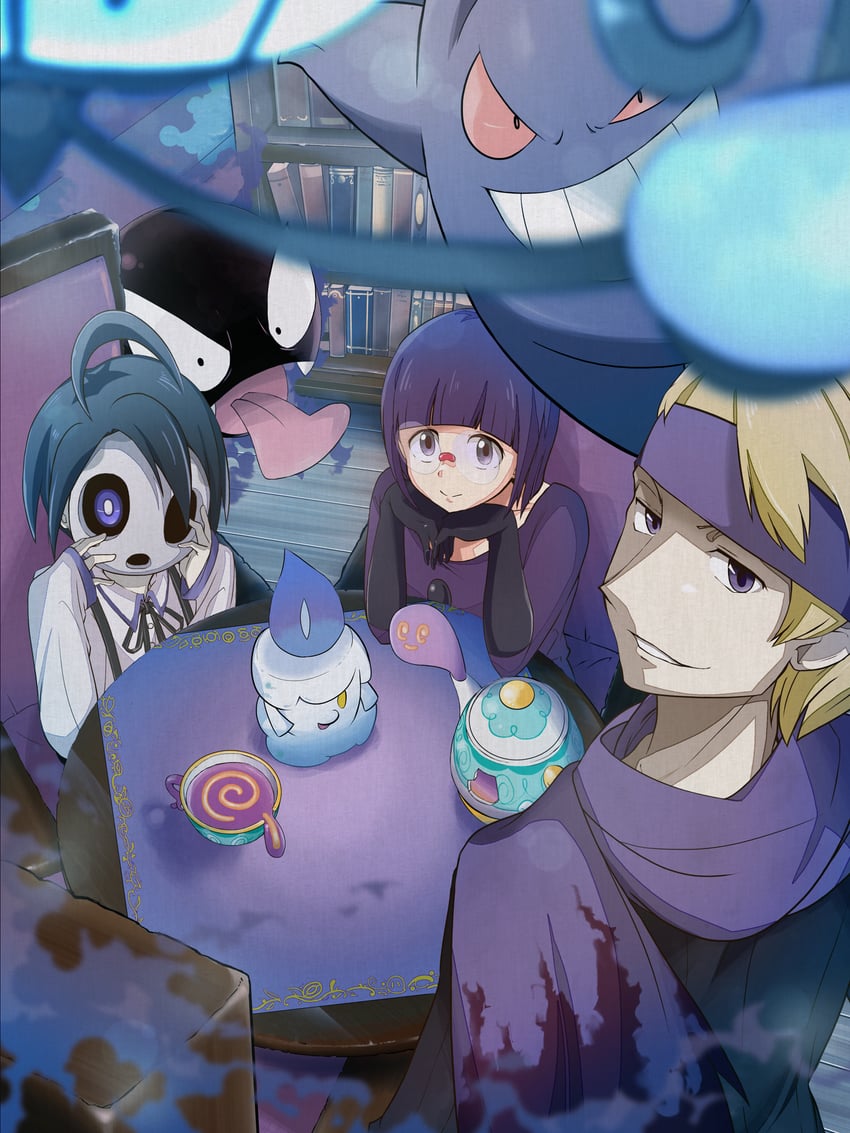 gengar, litwick, chandelure, allister, gastly, and 4 more (pokemon and 3 more) drawn by ichii_(blackbook0007)