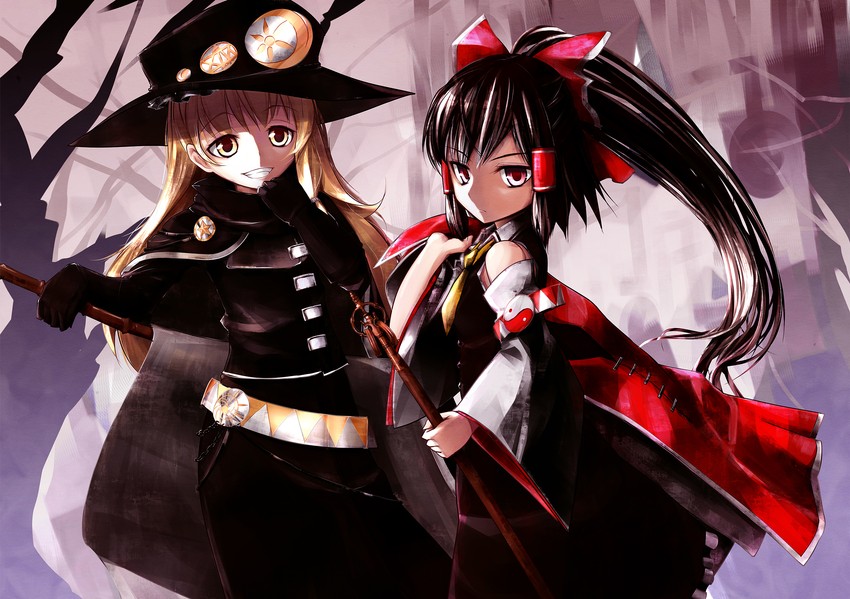 hakurei reimu and kirisame marisa (touhou and 1 more) drawn by akai_ronii