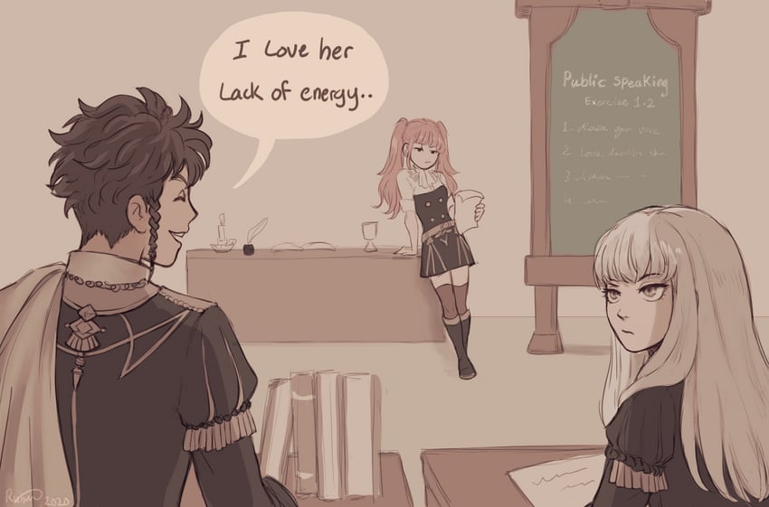 hilda valentine goneril, lysithea von ordelia, and claude von riegan (fire emblem and 1 more) drawn by rubi_arts