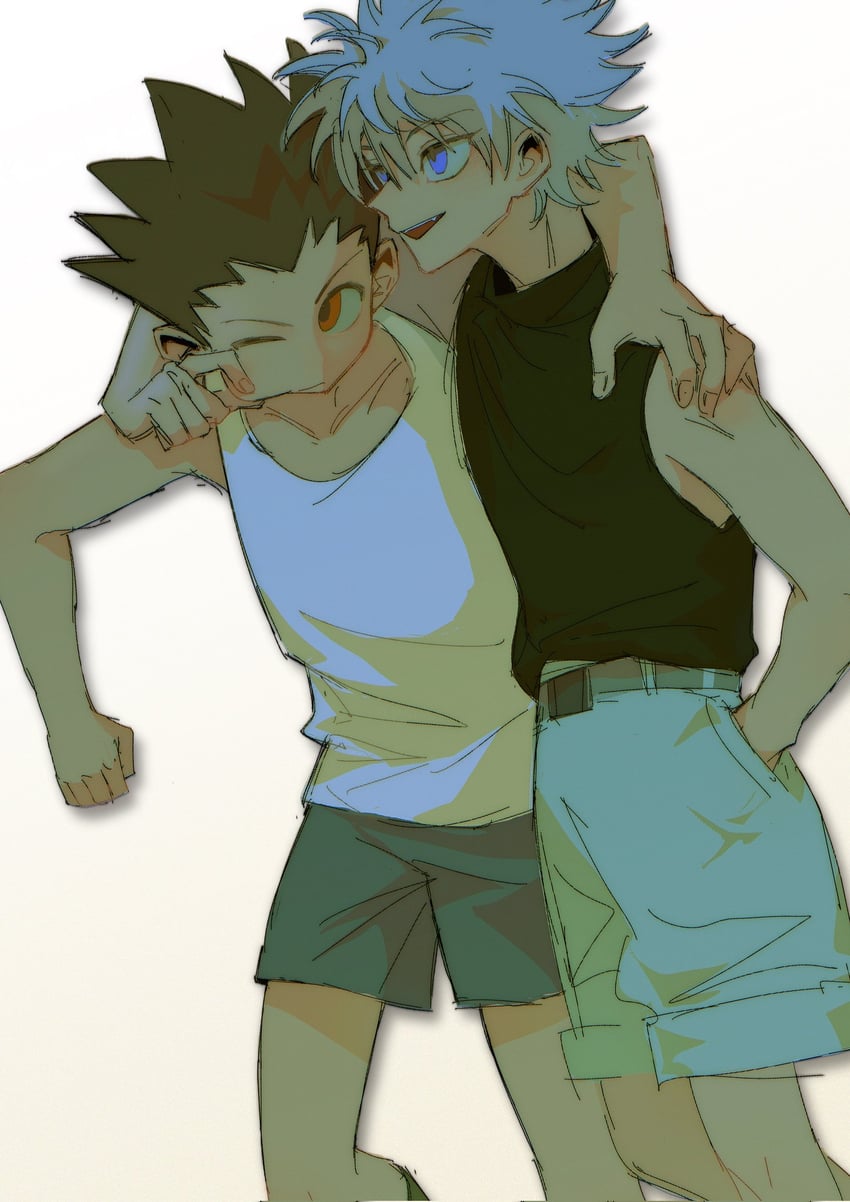 killua zoldyck and gon freecss (hunter x hunter) drawn by nini_brownie