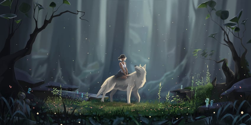 san, kodama, and moro no ichizoku (mononoke hime) drawn by gthlart