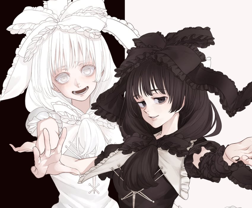 kagiyama hina and black and white hina (touhou and 1 more) drawn by rion_(glayjirobass)