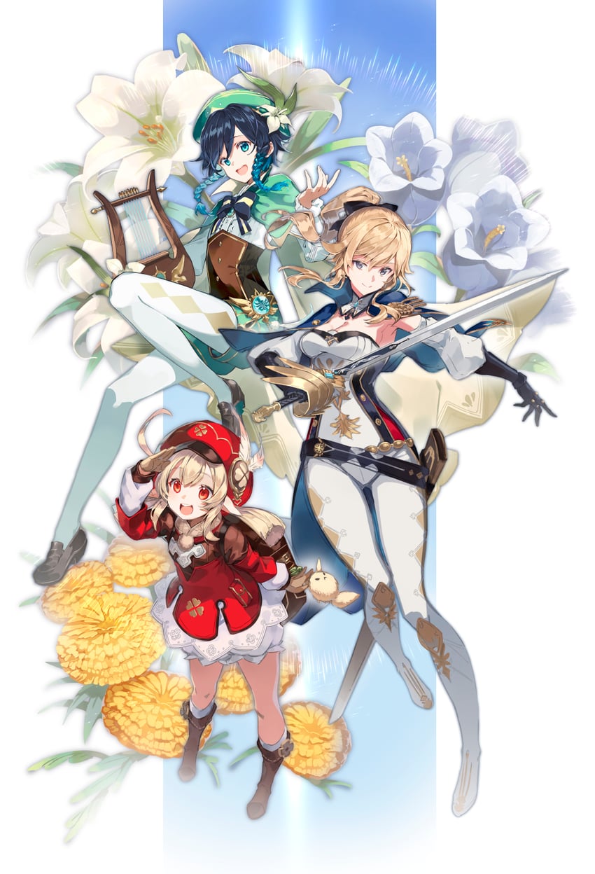 venti, klee, and jean (genshin impact) drawn by mito_itsuki