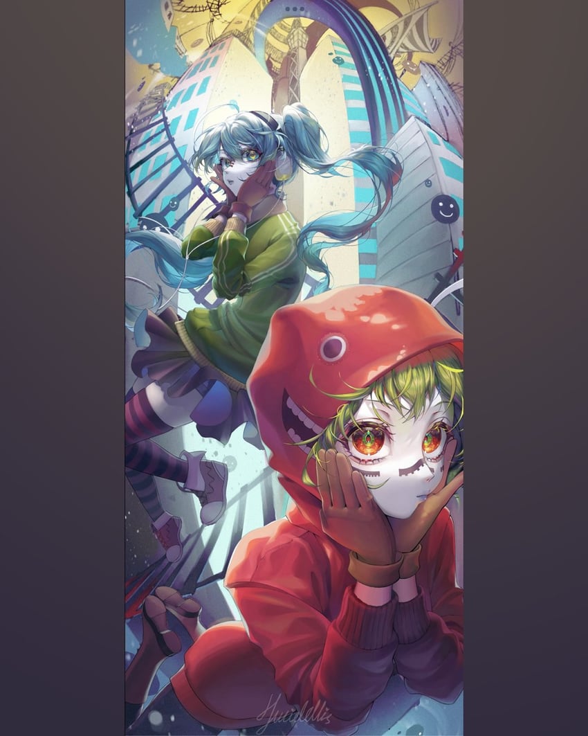 hatsune miku and gumi (vocaloid and 1 more) drawn by luciel_(lucielellis)