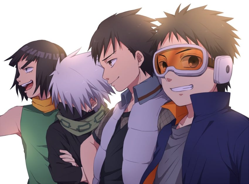hatake kakashi, uchiha obito, sarutobi asuma, and might guy (naruto and 1 more) drawn by takaichi_(as121)