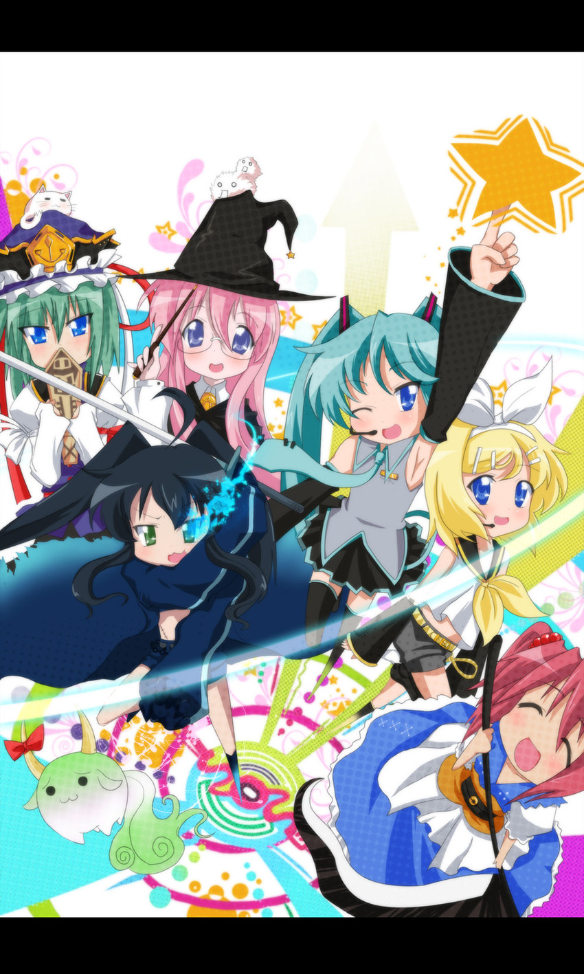 hatsune miku, kagamine rin, kamishirasawa keine, shiki eiki, onozuka komachi, and 10 more (touhou and 4 more) drawn by auer
