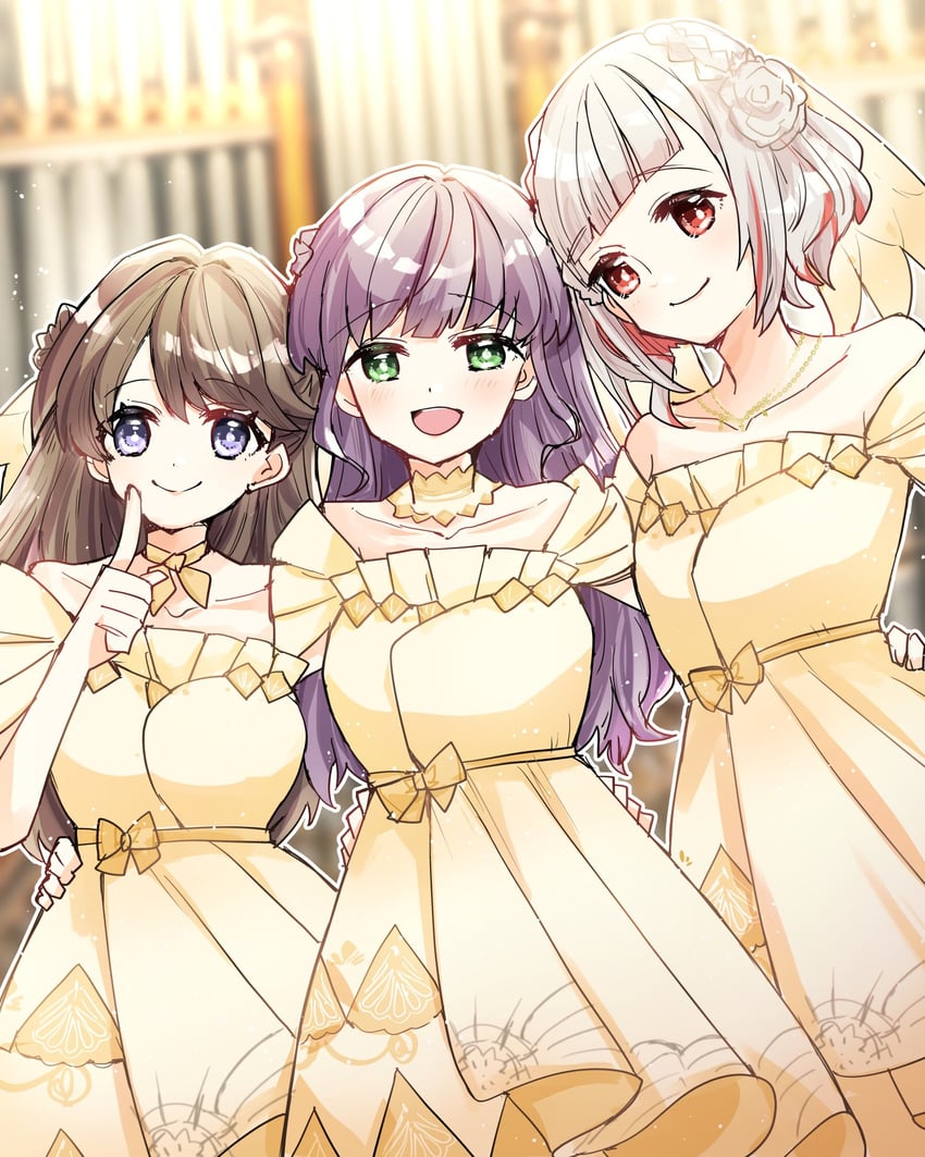 fujishima megumi, otomune kozue, and yugiri tsuzuri (love live! and 1 more) drawn by kanduki_kamibukuro