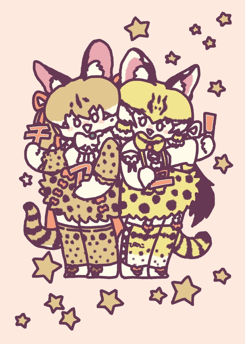geoffroy's cat and large-spotted genet (kemono friends and 1 more) drawn by hato_to_syonen