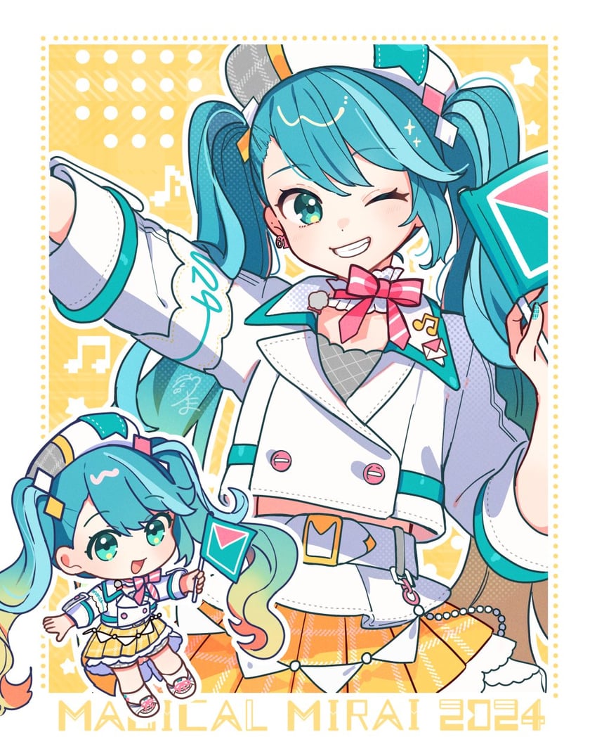 hatsune miku and magical mirai miku (vocaloid and 1 more) drawn by tama_(songe)