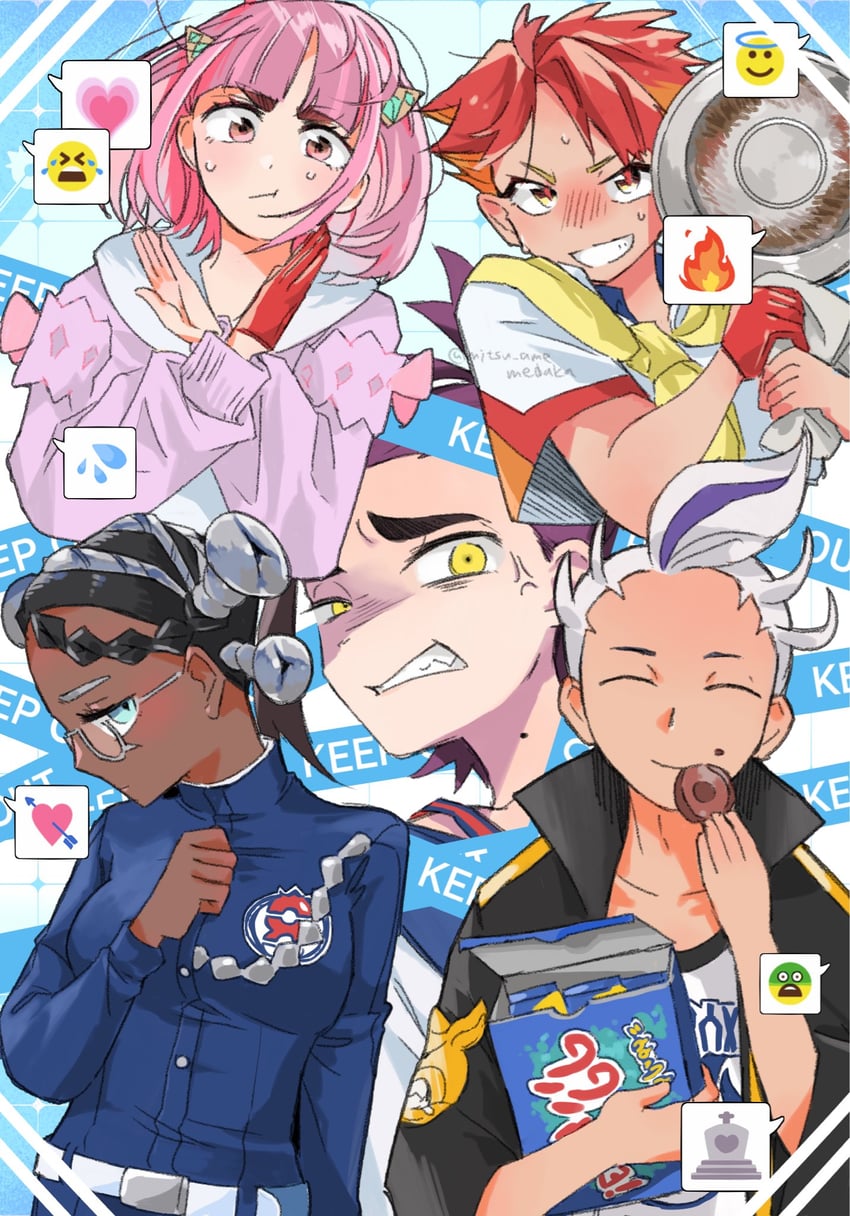 kieran, lacey, drayton, crispin, and amarys (pokemon and 1 more) drawn by mitsuame