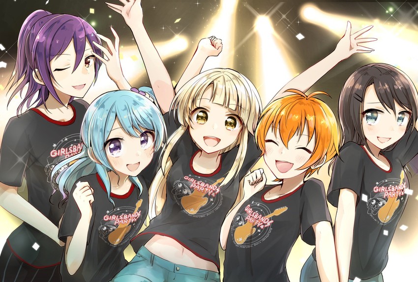 tsurumaki kokoro, okusawa misaki, matsubara kanon, seta kaoru, and kitazawa hagumi (bang dream!) drawn by semikaskas