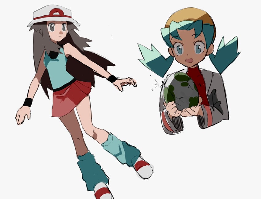 leaf and kris (pokemon and 2 more) drawn by shichibee_(stm_mimi)