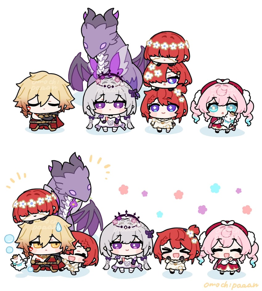 castorice, mydei, hyacine, tribbie, trianne, and 3 more (honkai and 1 more) drawn by omochi_binta