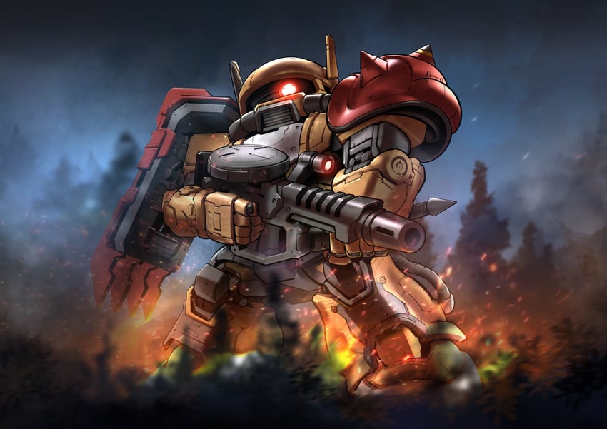 zaku ii f-type (gundam and 2 more) drawn by zakuma