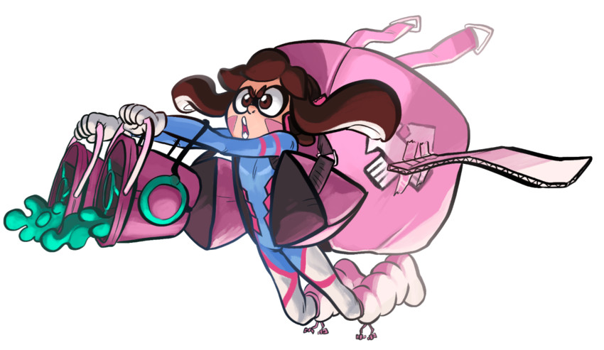 inkling player character and d.va (splatoon and 3 more) drawn by funkgamut