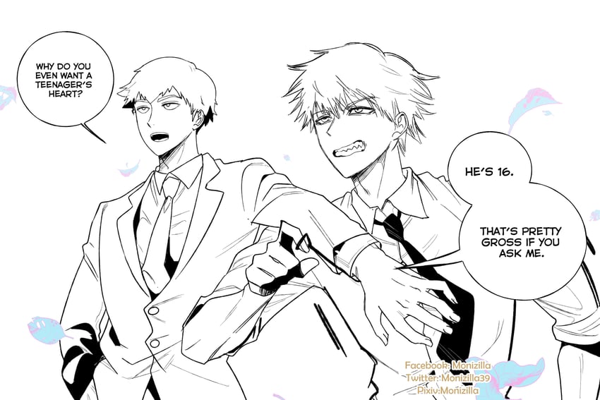 denji and reigen arataka (chainsaw man and 1 more) drawn by monizilla