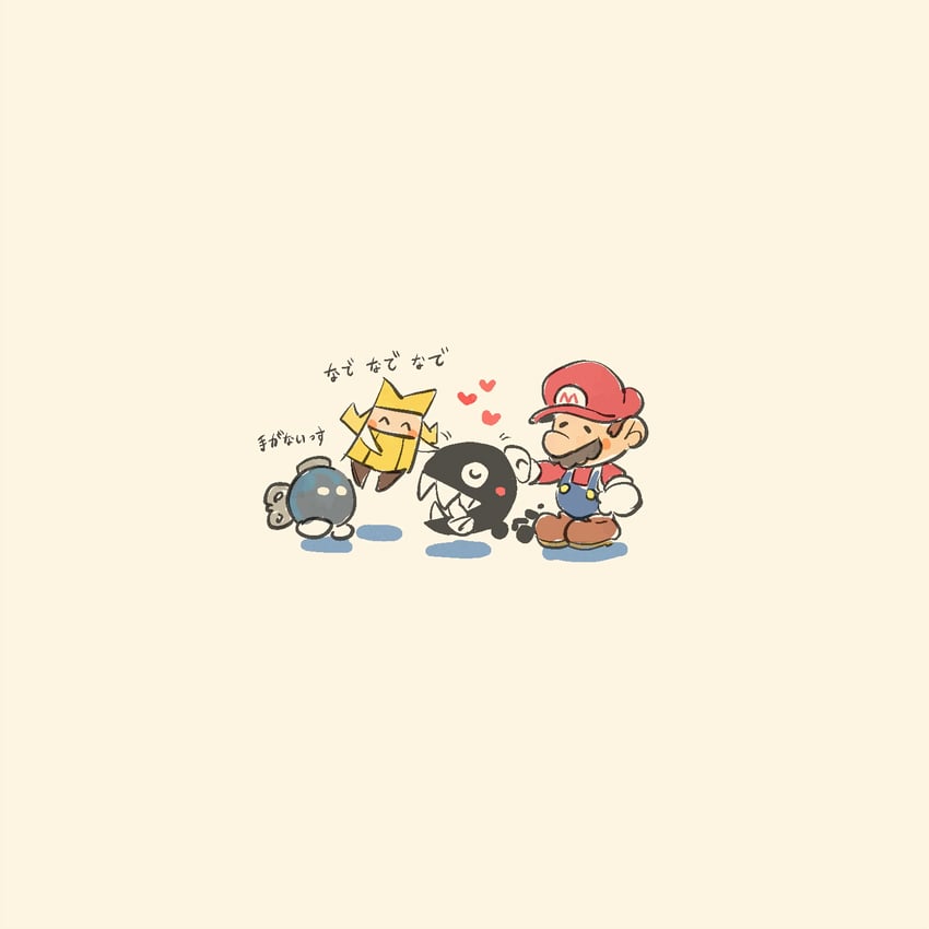 mario, chain chomp, paper mario, olivia, and bobby (mario and 2 more) drawn by rariatto_(ganguri)