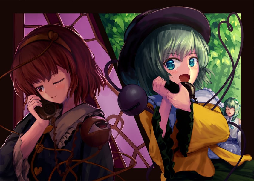 kochiya sanae, komeiji koishi, and komeiji satori (touhou) drawn by ookashippo