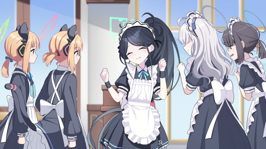 aris, momoi, midori, millennium science school student, millennium science school student b, and 1 more (blue archive) drawn by poorunii