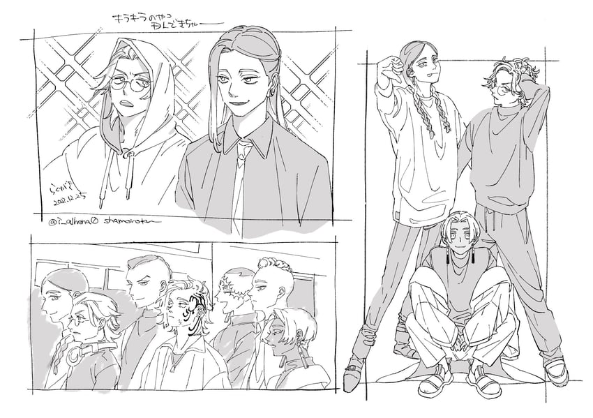 haitani rindou, haitani ran, kurokawa izana, kakuchou, mutou yasuhiro, and 2 more (tokyo revengers) drawn by shamoroku
