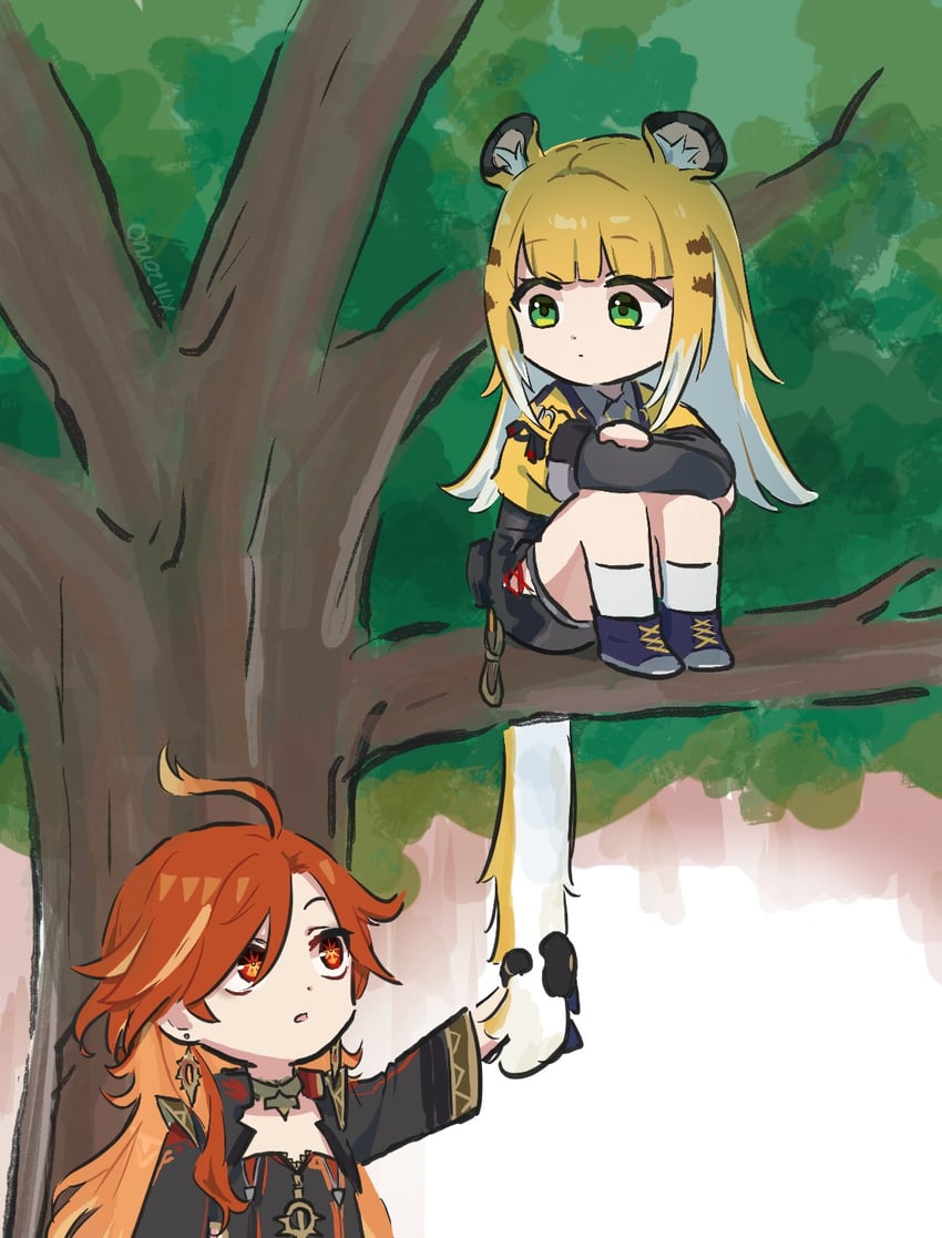 mavuika and ju fufu (genshin impact and 2 more) drawn by xinzoruo