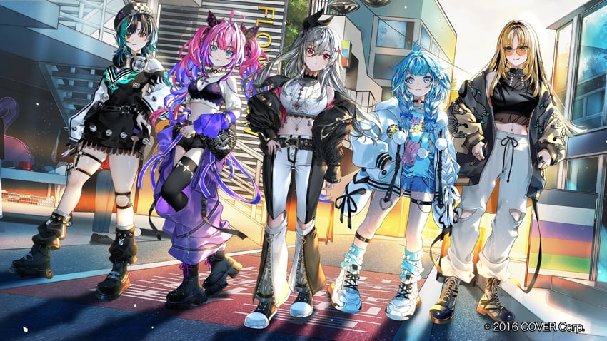 rindo chihaya, koganei niko, kikirara vivi, mizumiya su, and isaki riona (hololive and 1 more) drawn by nekoyama_iori