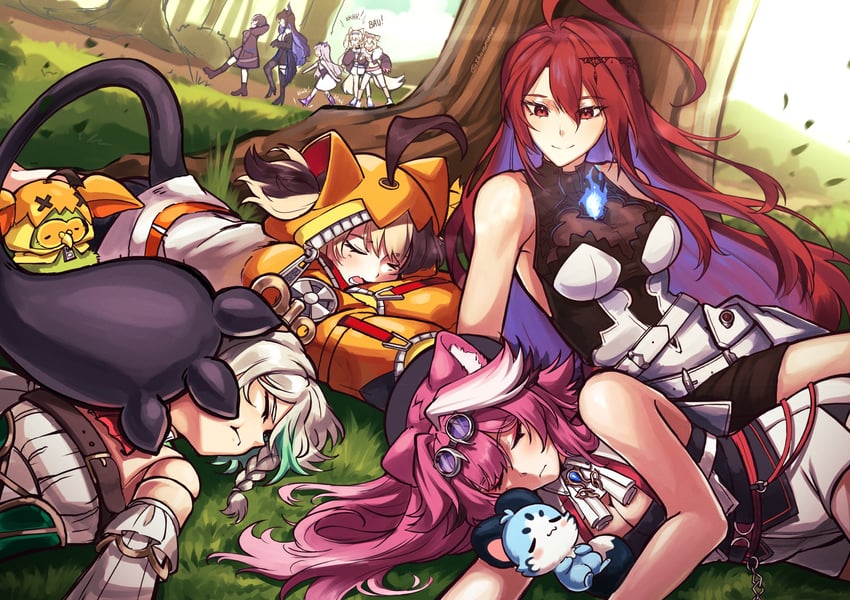 shiori novella, nerissa ravencroft, fuwawa abyssgard, mococo abyssgard, koseki bijou, and 6 more (hololive and 1 more) drawn by shinomiya_arts