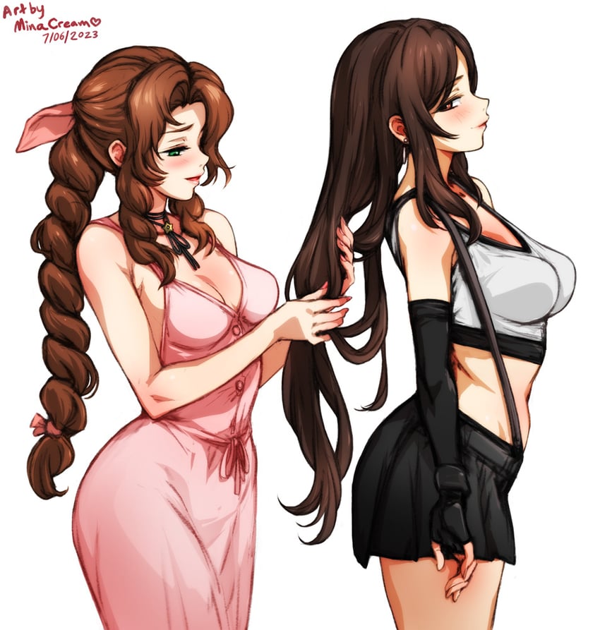 tifa lockhart and aerith gainsborough (final fantasy and 2 more) drawn by mina_cream